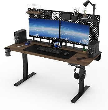 Dezctop Bifrost 63" x 27.5", 3-Stage Dual Motor Electric Standing Desk with Pegboard, 265 lb Heavy-Duty Capacity, Stable Height Adjustable Desk with Cable Management, Home Office & Gaming Walnut