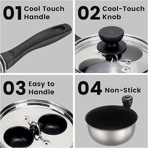 Vista 5 de MARSKITOP Egg Poacher Pan Nonstick 2 Eggs, Poached Egg Cooker Stainless Steel Egg Poaching Pan, Poached Egg Pan PFOA Free, Poached Egg Maker