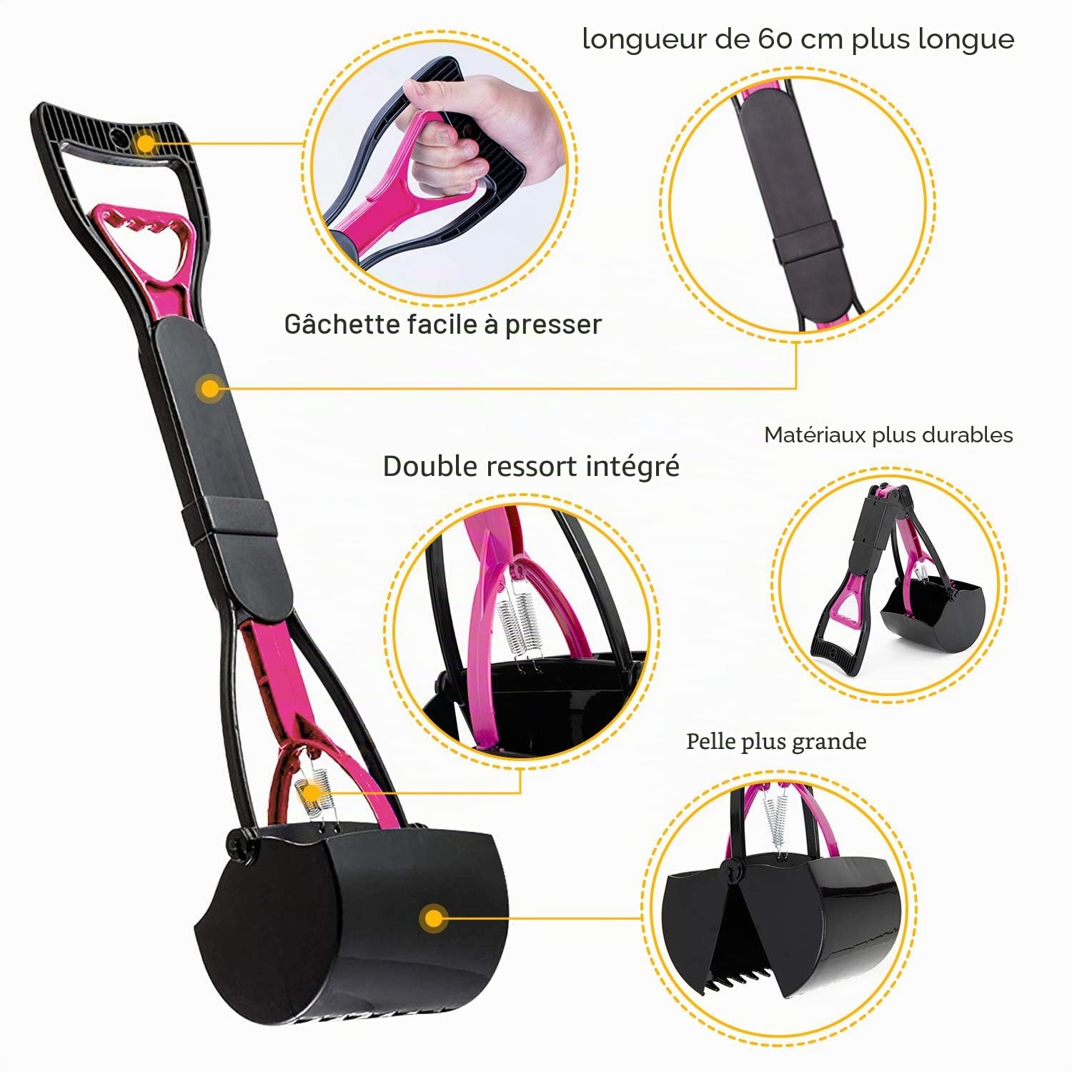 HyAiderTech Pelle Ramasse-Crottes Pliable pour Chien et Chat Pet Long Manche Pooper Scooper, Facile à Déjections Ramasse, Noir & Pourpre