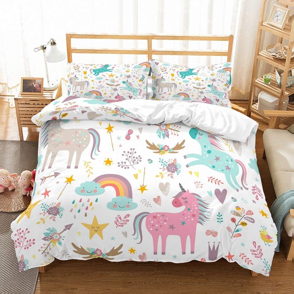 PATATINO MIO Girls Unicorn Duvet Cover Set Twin Pink/Blue