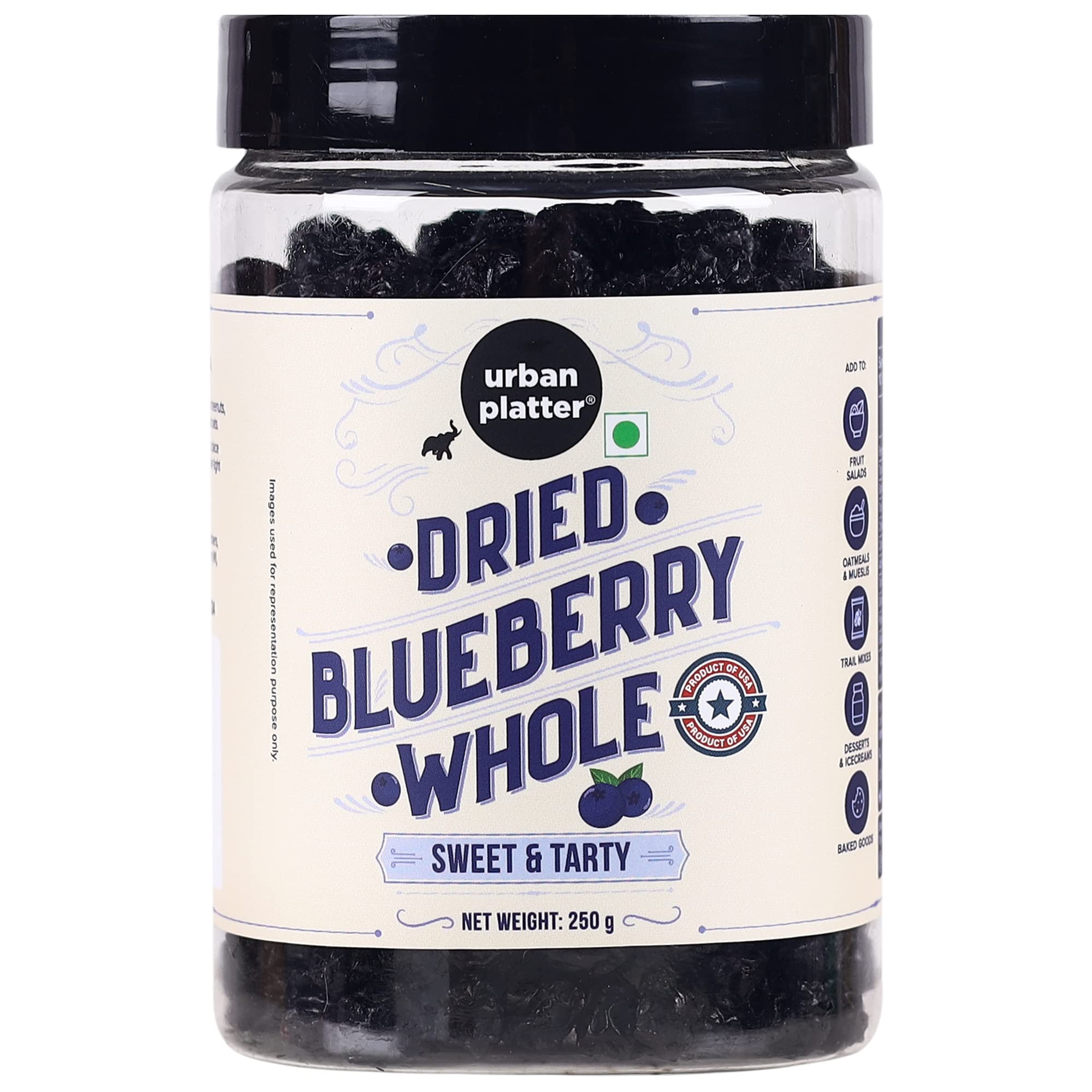 Urban Platter Dried Blueberries, 250g (Sweet & Mildly Tart | Garnish or Add to Fruit Salads, Oatmeals, Mueslis, Trail Mixes, Ice Creams, Baked Goods | Product of USA) (B014UT9G4W) Amazon Price History, Amazon Price Tracker