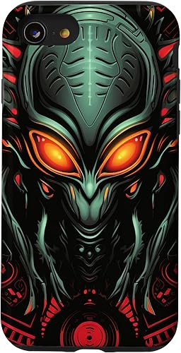 Vista 31 de iPhone 14 Pro Cute Green Alien Head UFO Space Face Alien Case