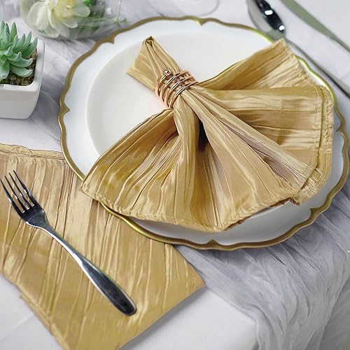 Efavormart - Paquete de 5 servilletas de tafetán arrugado de acordeón dorado, brillo metálico impecable, perfectas para ceremonias de boda,