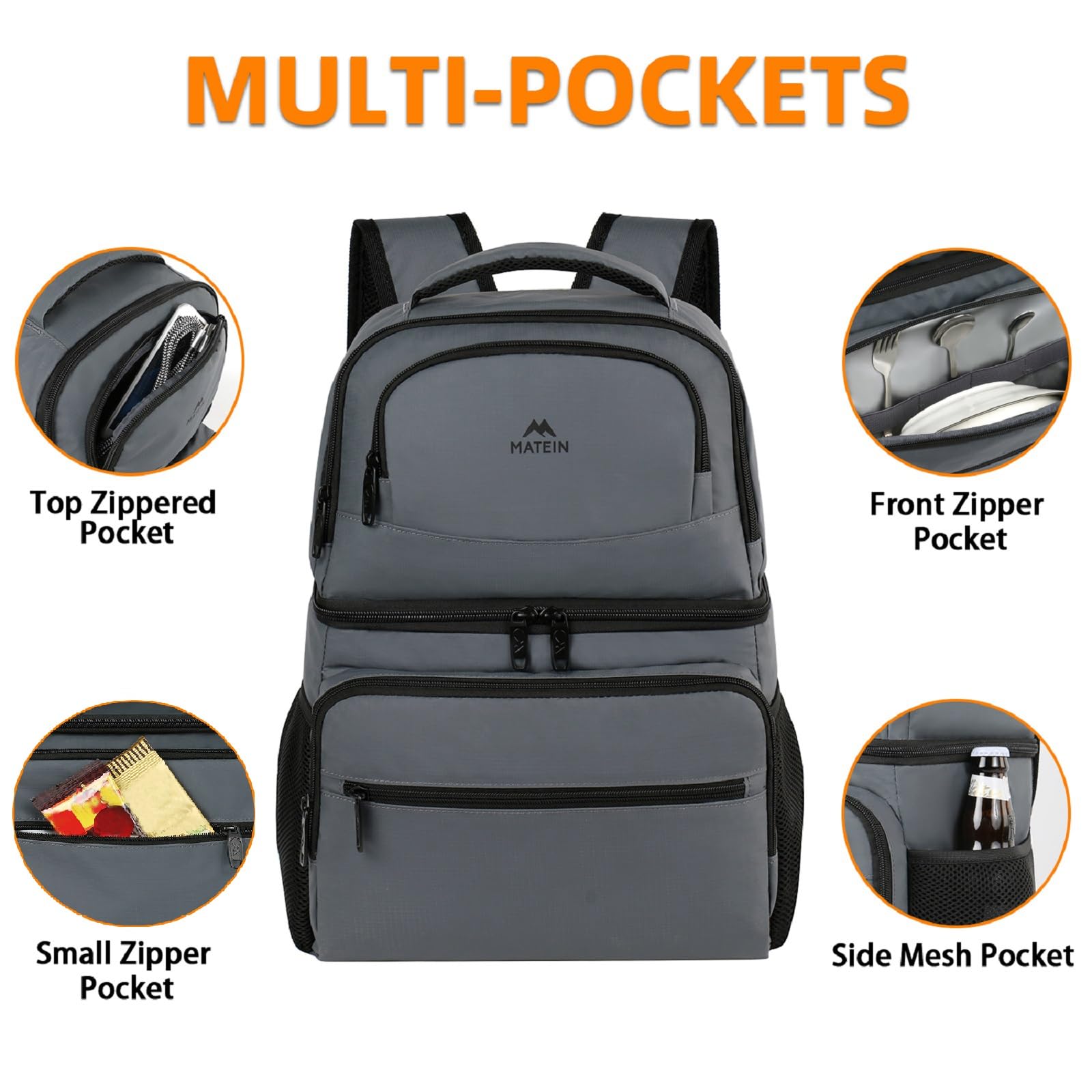 Mochila enfriadora, 26 latas, mochila térmica de almuerzo para hombres y mujeres, a prueba de fugas, de doble capa, mochila de almuerzo ligera y suave con compartimento refrigerante, playa, 5