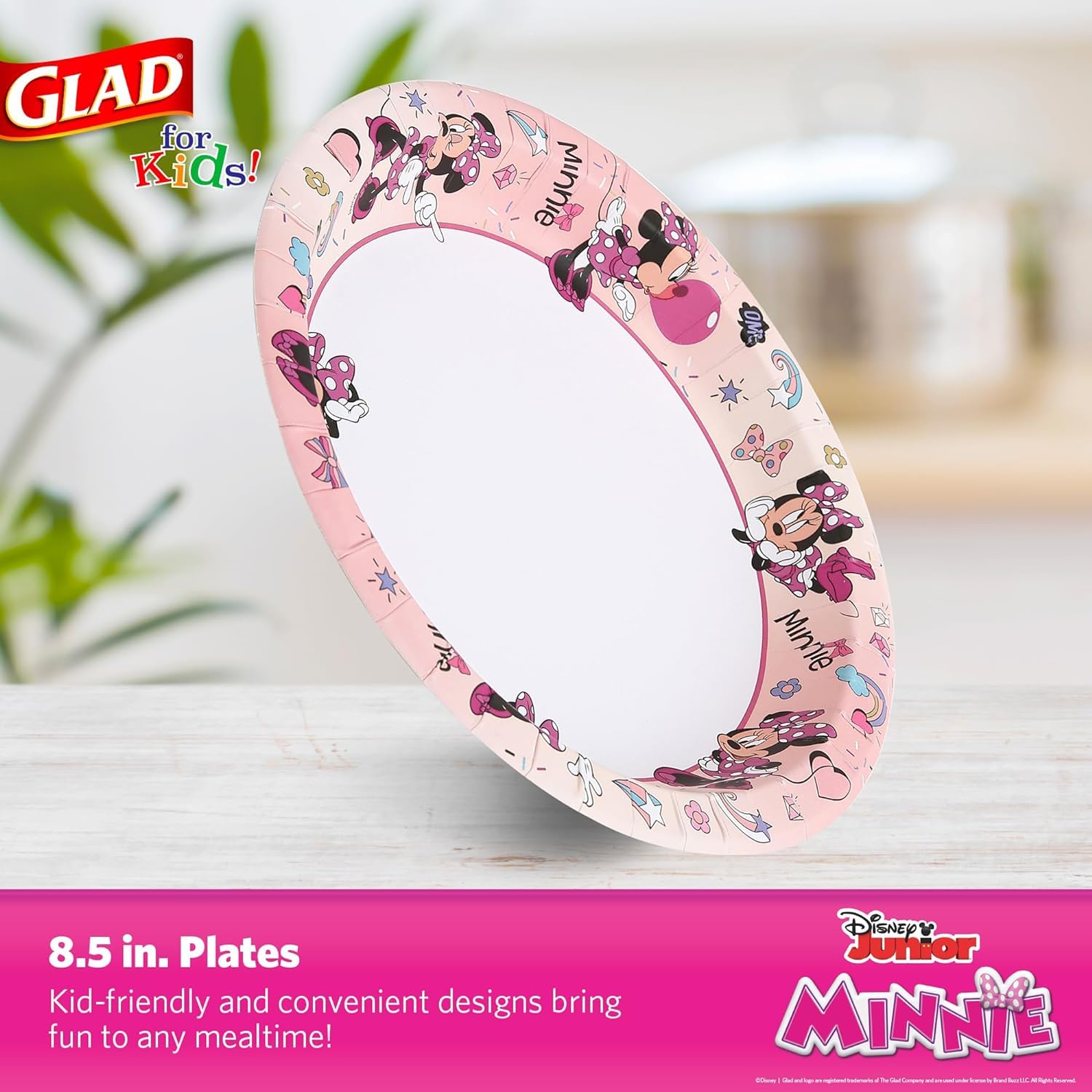 Glad for Kids Disney Mickey & Friends Pappteller mit Minnie Mouse rosa Punktemuster | Mickey & Friends Pappteller für den täglichen Gebrauch, Kinder-Snackteller, 40 Stück, 8 Stück