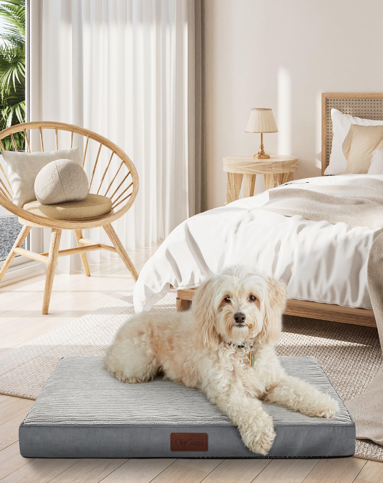 OhGeni 30 Inch Orthopedic Waterproof & Machine Washable Dog Bed for Small Medium Pets, Egg Crate Foam Stable Support, Non-Slip Bottom and Removable Cover, Tear-Resistant Invisible Durable Zipper(Gray)