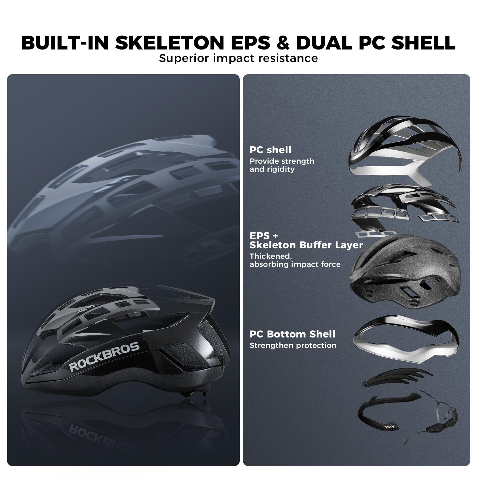 ROCKBROS Casco da Bicicletta Uomo Donna Ventilazione e Traspirante Leggero | Protezione di Sicurezza, Chiusura Magnetica, Fodera Rimovibile, Casco Bici per MTB Ciclismo, Regolabile 58-62 cm