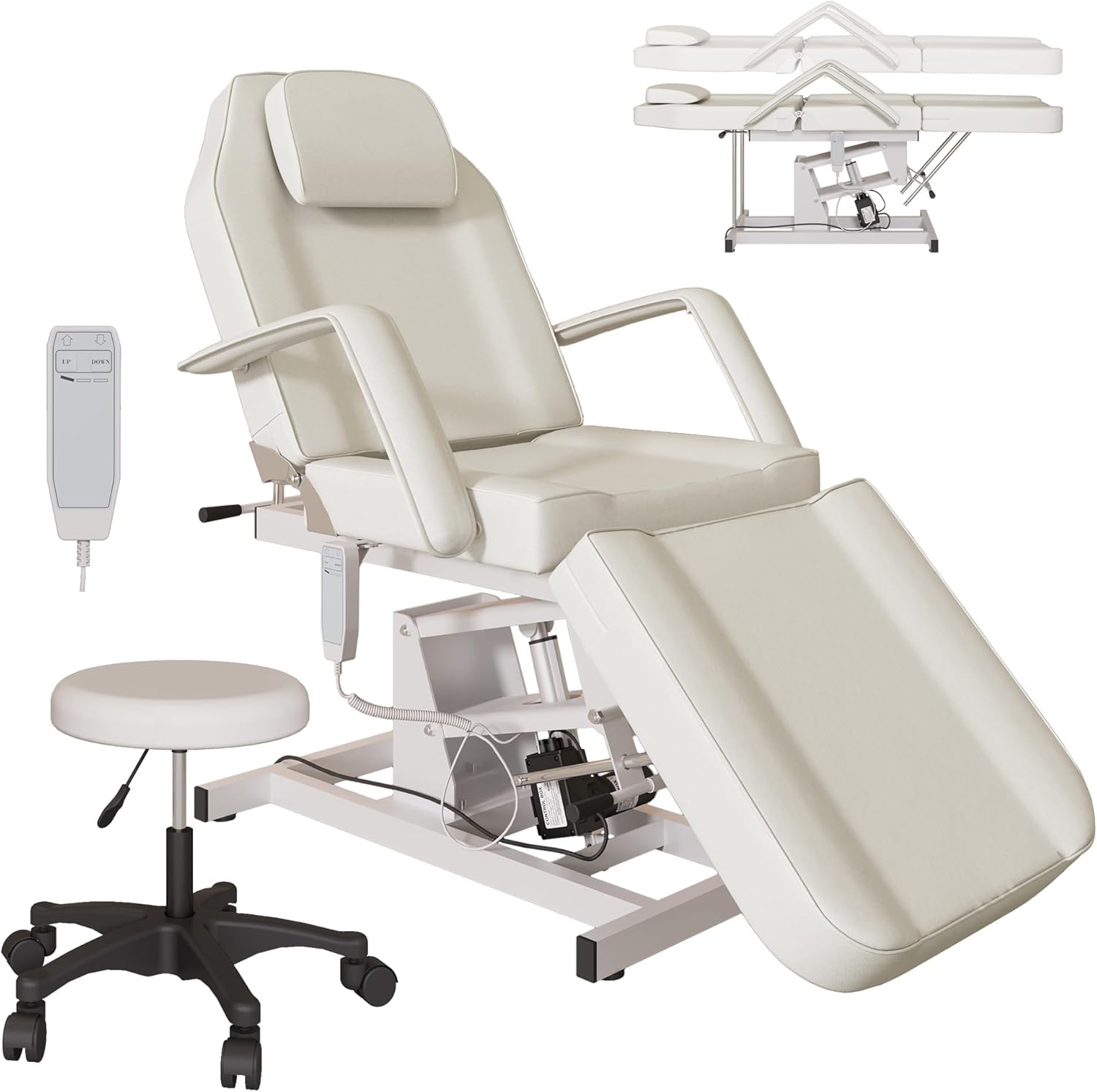 Electric Facial Bed for Esthetician, Tattoo Chair for Client Spa Massage Chair with Hydraulic Stool, 3 Section Esthetician Bed for Home Spa Beauty (Pink)