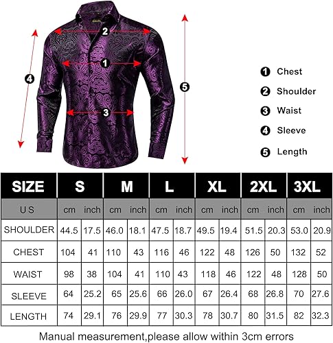 Miniatura 3 de DiBanGu Mens Shirt,Silk Long Sleeve Button Down Paisley Dress Shirts for Men Party Wedding
