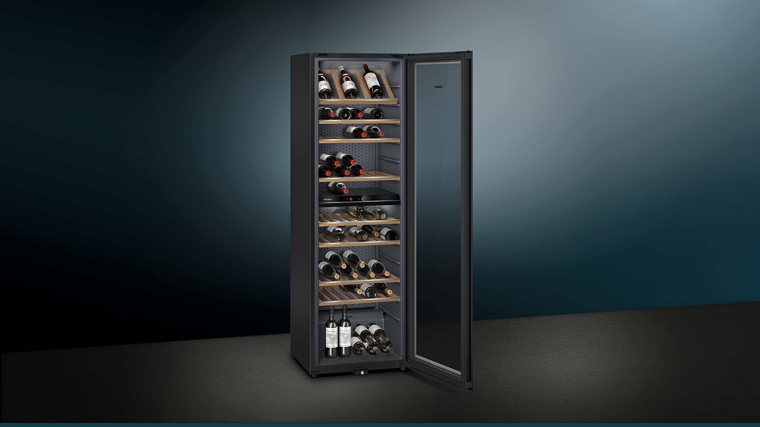 SIEMENS KW36KATGA iQ500 - Nevera para vino (186 x 60 cm, 199 botellas, temperatura 7-19 °C, 2 zonas de temperatura controladas por separado, 370 L)