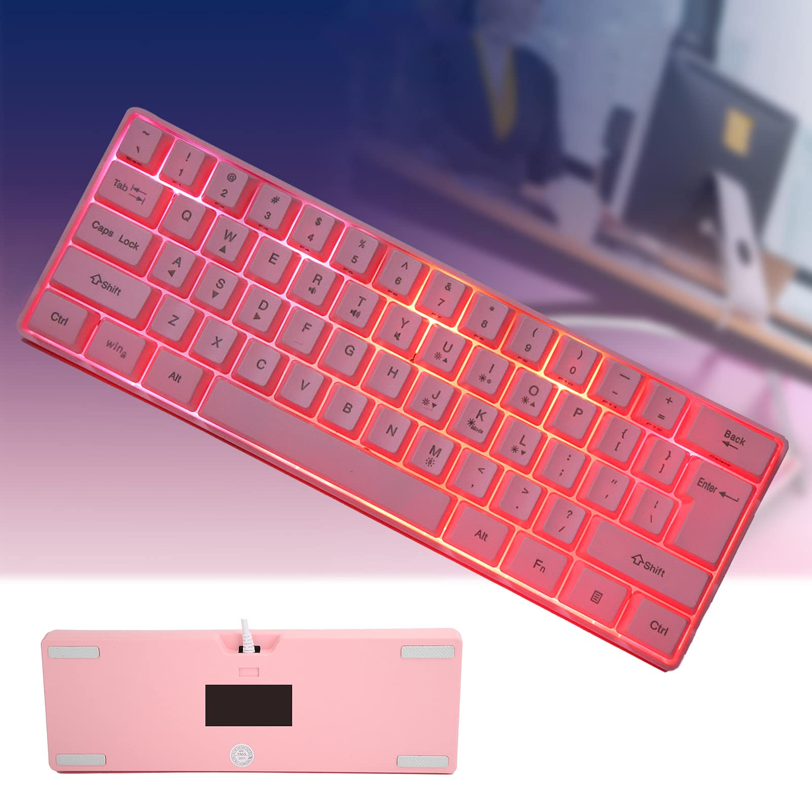 Tastiera da Gioco Meccanica,61 Tasti Tastiera Retroilluminata RGB Multicolore Gaming USB Cablato Meccanico Illuminato Gamer per PC/Mac Gamer Rosa
