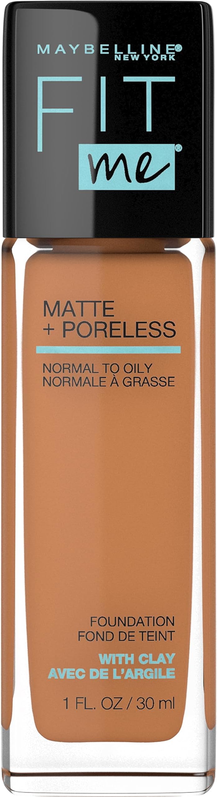 Fit Me Matte + Poreless Liquid Oil-Free Foundation Makeup, Warm Sun, 1 Count (Packaging May Vary)
