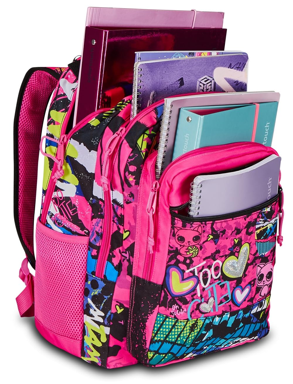 Mitama Zaino Triplo Scomparto Too Cute con Tasca frontale, Rosa e Nero, Scuola Elementare e Tempo Libero, Bambina Ragazza