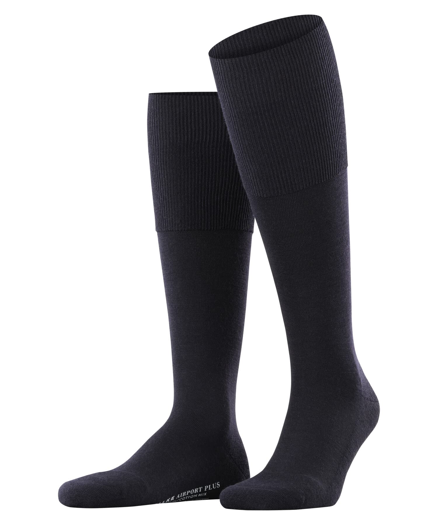 FALKE Men's Airport Plus M Kh Wool Cotton Long Plain 1 Pair Knee-High Socks, Blue Dark Navy 6370, 5.5-6.5