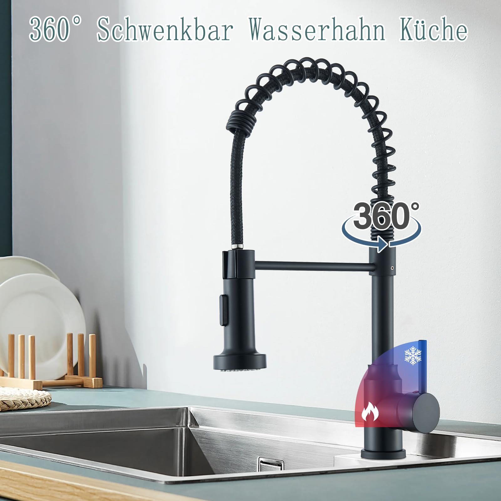 Onyzpily Robinet De Cuisine Chromé Haute Pression Avec Douchette Extensible, Robinet D'évier Pivotant à 360