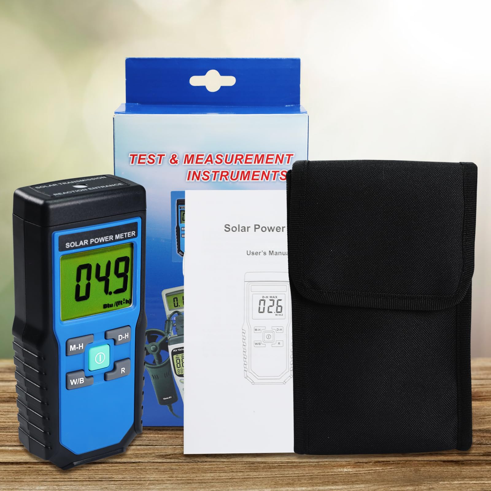 Digital Solar Power Meter Reader (Pyranometer) BTU / (ft2 * h) W / m2 Strahlung Energie Zelle Tester Auto Range