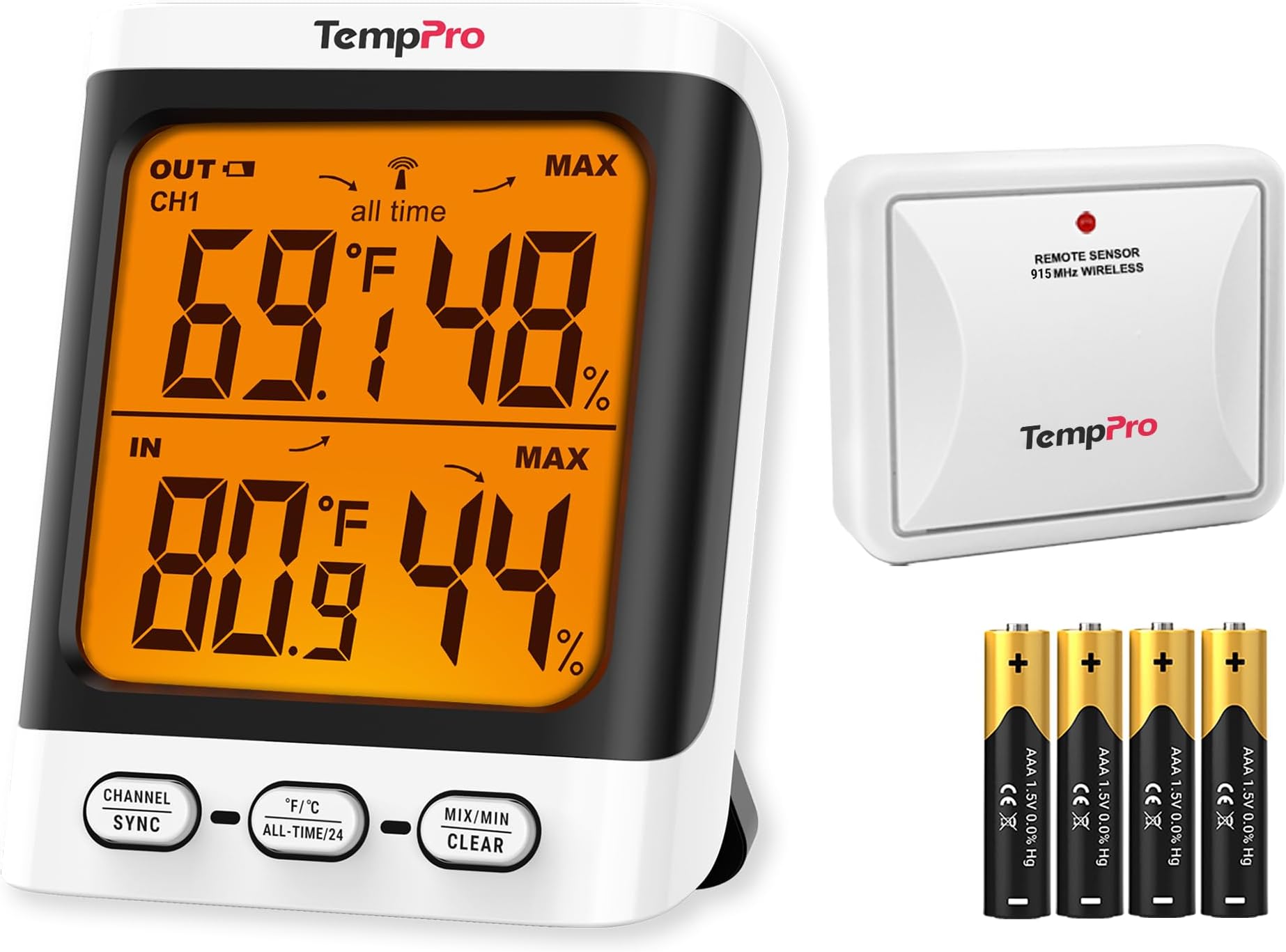 ThermoPro TP62 Indoor Outdoor Thermometer Wireless, 500ft Range Outside Thermometer with Remote Temperature Sensor, Outdoor Thermometers for Patio with 3.3" Backlit Large Display Thermometer Outdoor