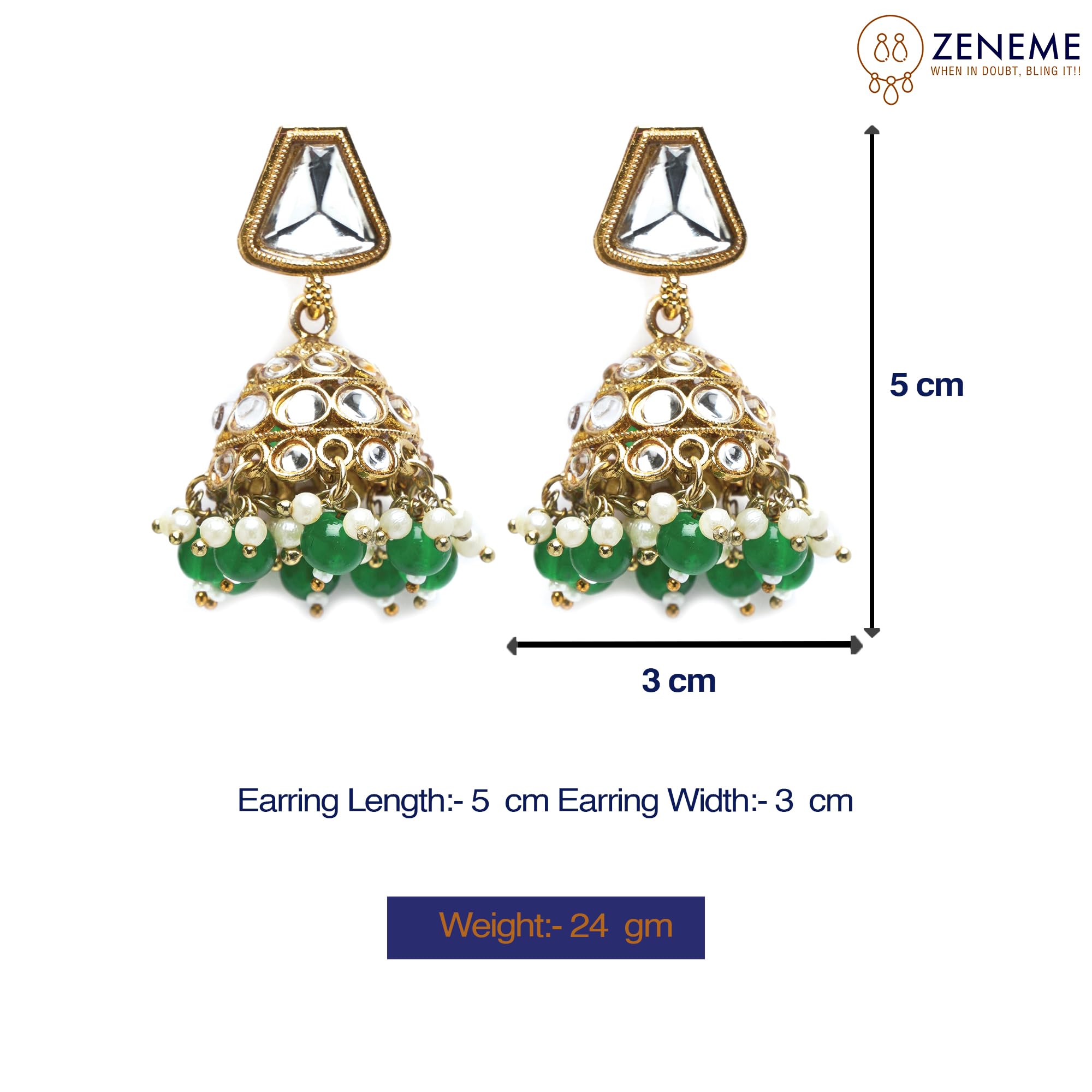 Gold-Plated Kundan & Pearls Dome Mirror Jhumka Earrings