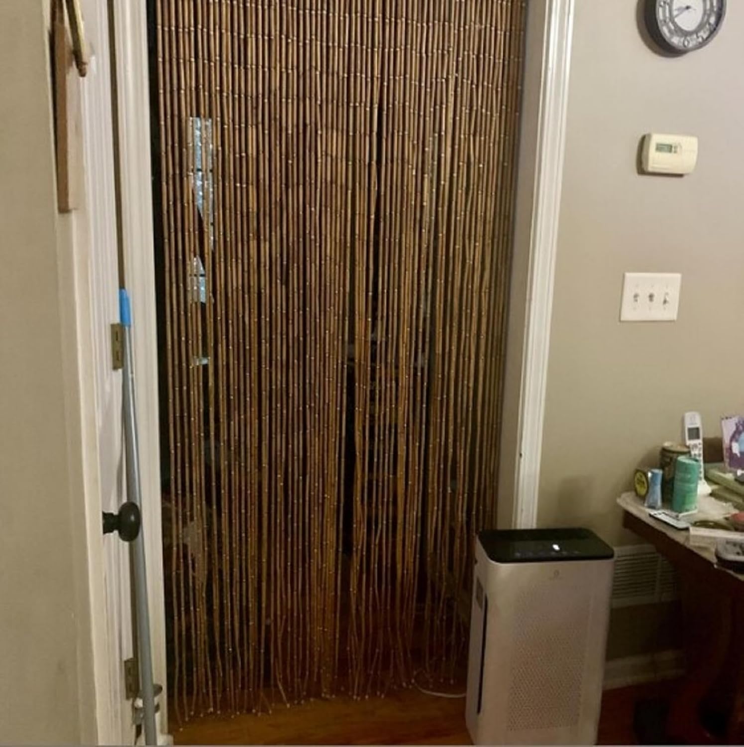 Boho Wood Beaded Door Curtain, Handmade Bamboo Bead Curtain for Doorway, Closet & Room Divider, Natural Home Decor, 35.5 x 78 in