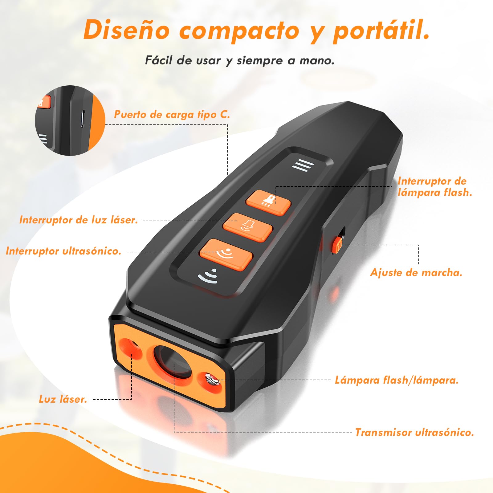 Antiladridos Para Perros Ultrasonido, 3 Frecuencias Ajustables Ahuyentador De Perros Ultrasonidos, Rango De 33 Pies, Con Linterna Dispositivo Antiladridoss Recargable Con Luz Led Pequeños y Grande