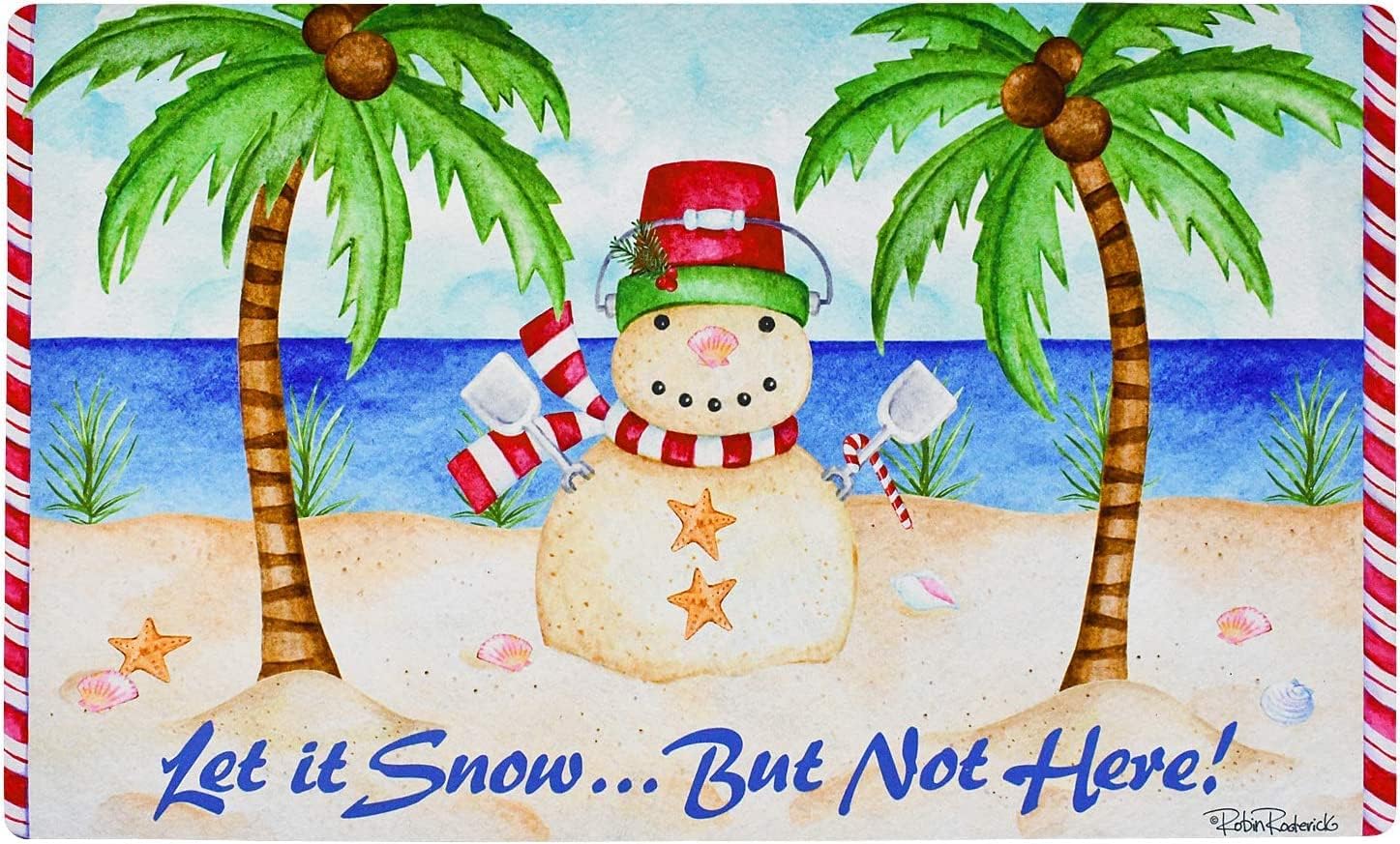 Linfevisi Tropical Palm Tree Snowman Christmas Welcome Mats Christmas Door Mats for Front Door Beach Theme Christmas Rug Outdoor Winter Holiday Doormats Christmas Floor Mats Indoor Let It Snow (Green)