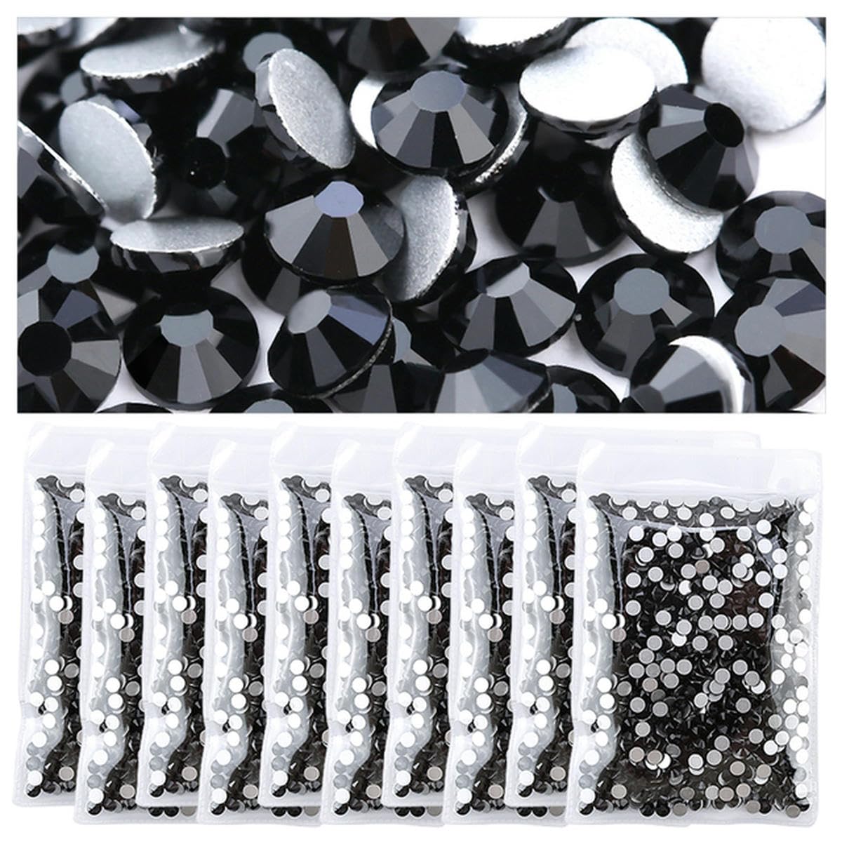 in Massa Strass per Vestiti Fai da Te Retro Piatto Diamante Unghie Decorazioni Strass Cristalli AB Glitter Face Stone-Nero-SS12 x 10 Sacchetti