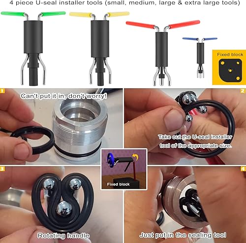 Miniatura 2 de Juego de herramientas de instalación de sellos hidráulicos, kit de torsión de sello de cilindro hidráulico con púa de sello de dos caras, kit de