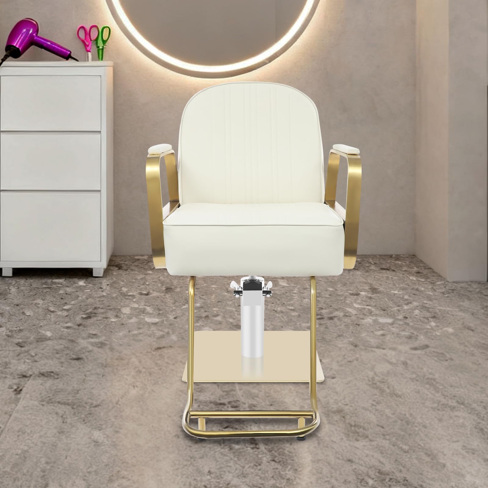 Silla de peluquería con rotación de 360° y bomba hidráulica, hasta 150 kg, silla de peluquería hidráulica para salón de belleza y peluquería (beige)