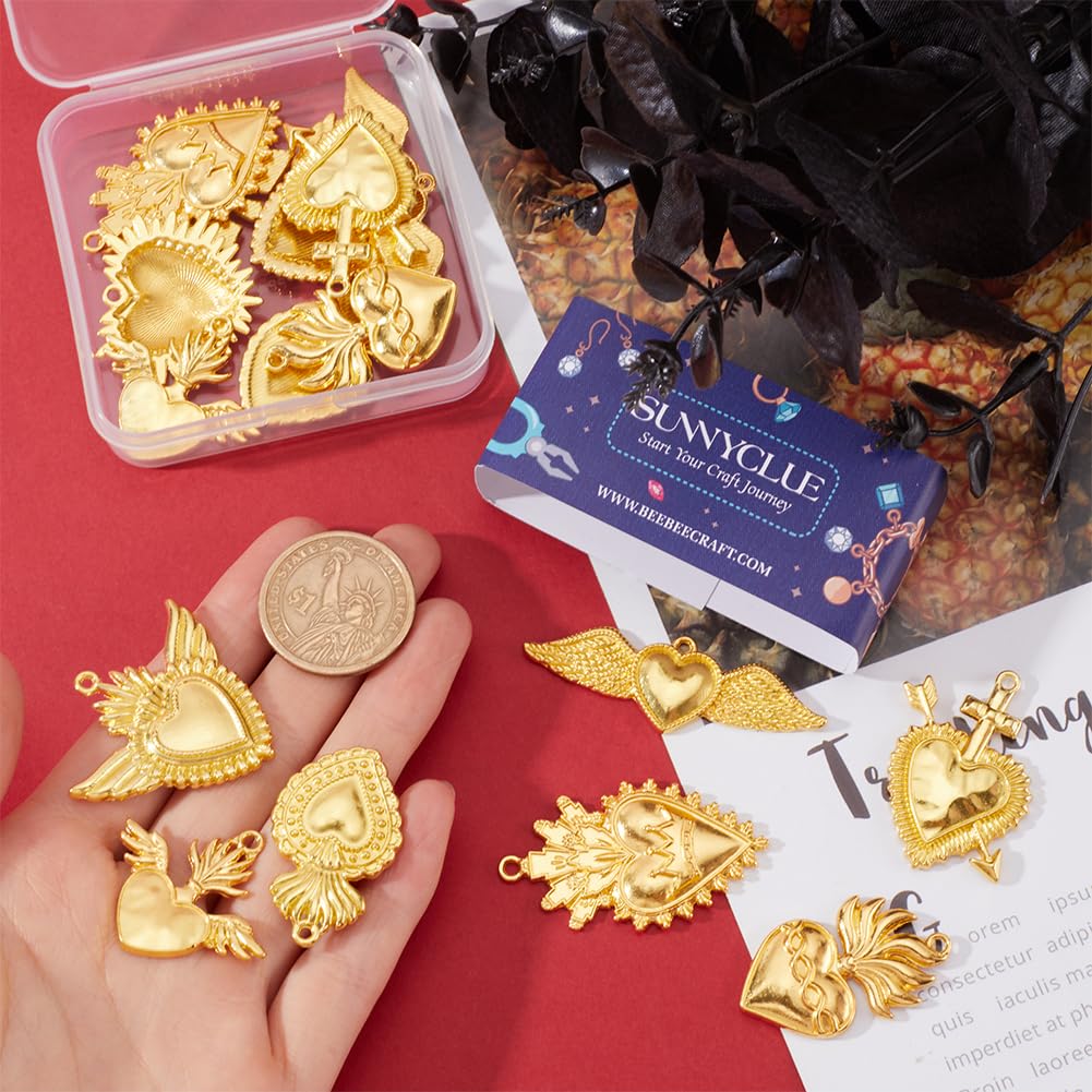 SUNNYCLUE 18 Pz Ciondoli Cuori Sacri Gotici In Oro, Amore Messicano Fai Da Te - Ideale per Halloween Donna Adulto