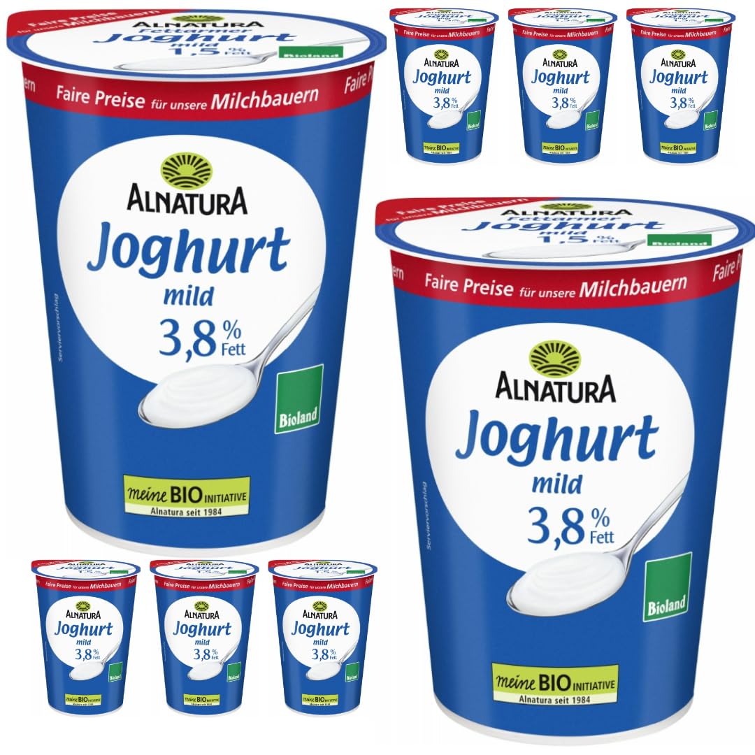 Joghurt Natur Ein milder Joghurt, feincremig mit mindestens 3,8 Prozent Fett 500 Gramm x 8 Stück [Frischegarantie] mit Pufai Grocery
