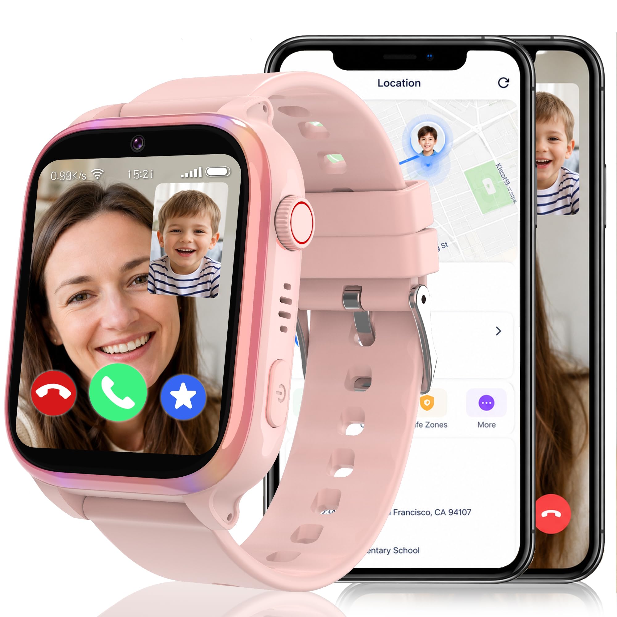 4G Montre Connectée Enfant, Montre GPS Enfant Filles Garçons avec Téléphone | SOS, WiFi, Appels/Vidéo/Chat Vocal, IP68 Jeux Réveil, Mode École,Montre Intelligente Enfants Cadeau