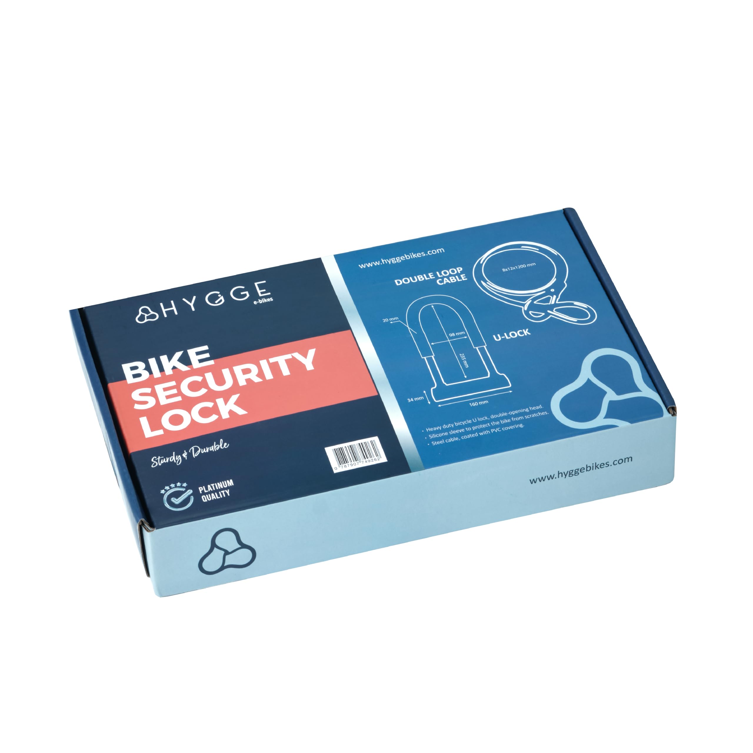 Hygge Lucchetto antifurto a U da 20 mm, cavo in acciaio resistente da 1,2 m, con 2 chiavi ad alta sicurezza per bicicletta, bici elettrica e mountain bike