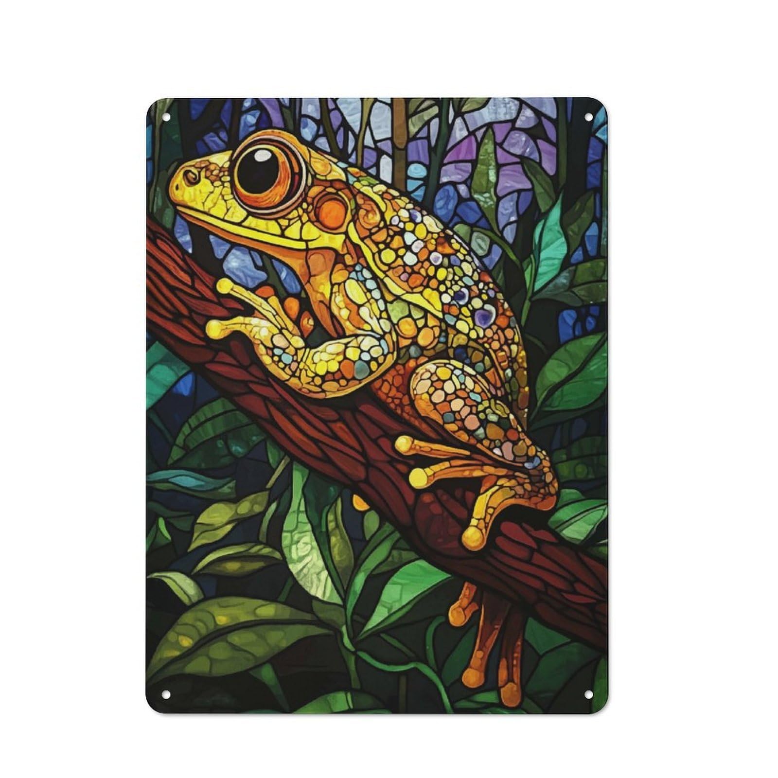 Junmoney Stained Glass Frog Tin Wall Plaque 40X30cm With For Guest Room Or Hallway, For Hallway Wall Decor Fans