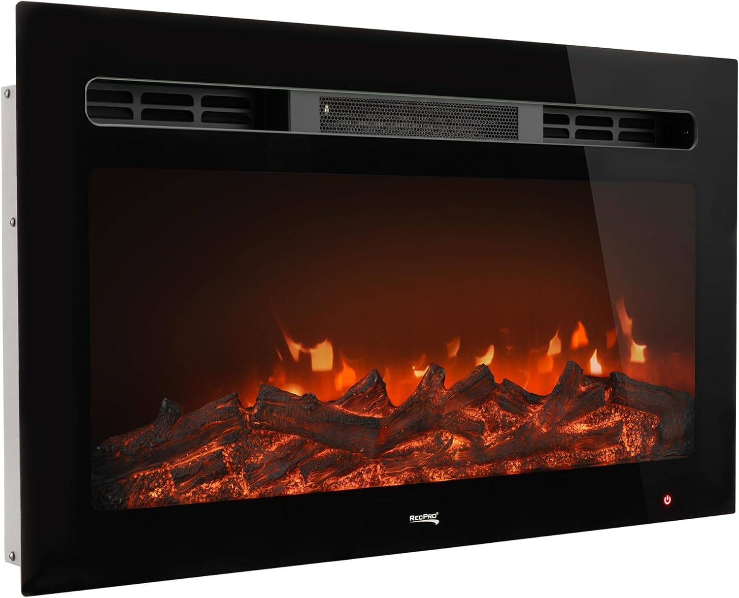 RecPro RV 30" Recessed Electric Fireplace | Glass with Log View | Orange and Blue Color Cycle | 4 Flame Settings | Includes Remote (30" W)