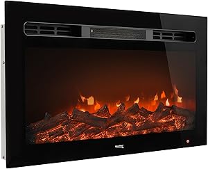 RecPro RV 30" Recessed Electric Fireplace | Glass with Log View | Orange and Blue Color Cycle | 4 Flame Settings | Includes Remote (30" W)