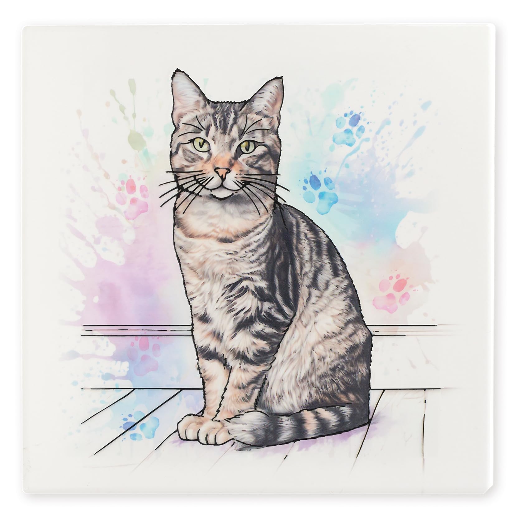 Art of Arora 2845 Tabby Cat Ceramic Tile Picture Plaque Wall Art 20 x 20cm
