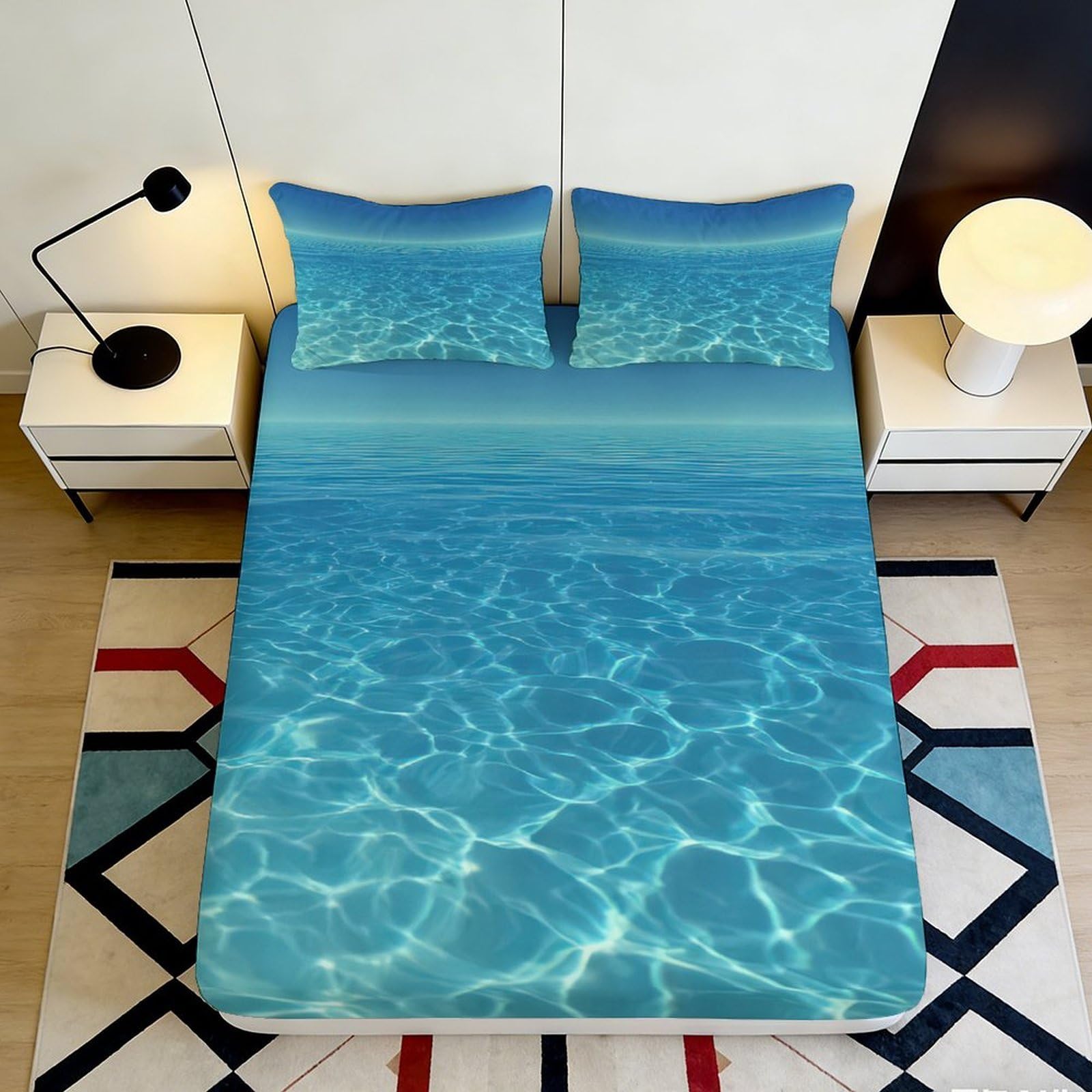 Uynsixtme Style-3 3D Printed Ocean Wave Fitted Sheet Microfiber Deep Pocket Non-Slip Bedroom Set Ocean Mattress Fitted Cover For Adults Youth 140X200x25cm