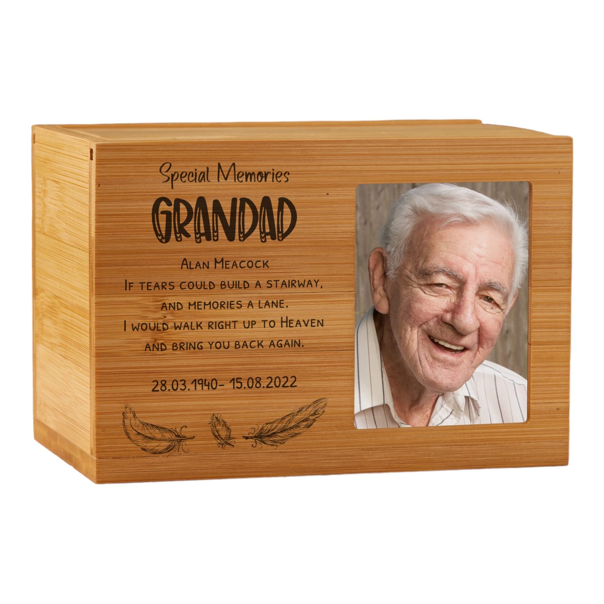 ukgiftstoreonline Personalised Small Wooden Grandad Memorial Cremation Urn with Photo Space