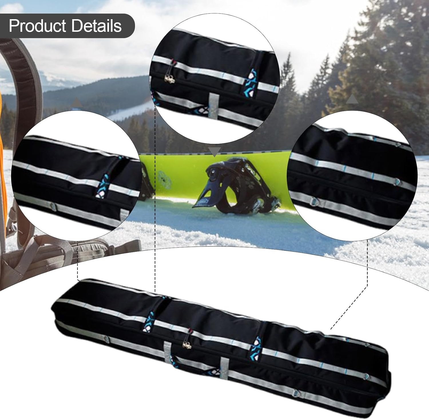 Wheeled Ski Bag with Wheels and Handle - Modern Carry Case Storage Pouch for Snowboard Skiing Travel
