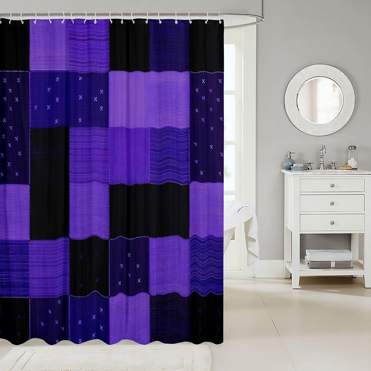 Feelyou Geometric Shower Curtains Patchwork Printed Bathroom Curtain for Kids Women Men Modern Bathroom Accessories Waterproof Polyester Fabric for Stalls Bathtubs 72"x78" image 2