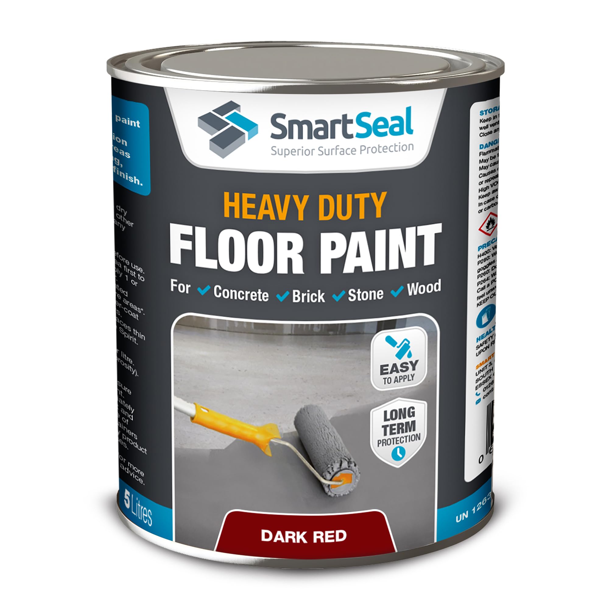 SmartSeal Heavy Duty Floor Paint - Dark Red, 5L - Hard-Wearing Garage Floor Paint with Anti-Slip Mid-Sheen Finish – also Ideal for Decking, Warehouse flooring, Brick, Concrete, Stone & Wood