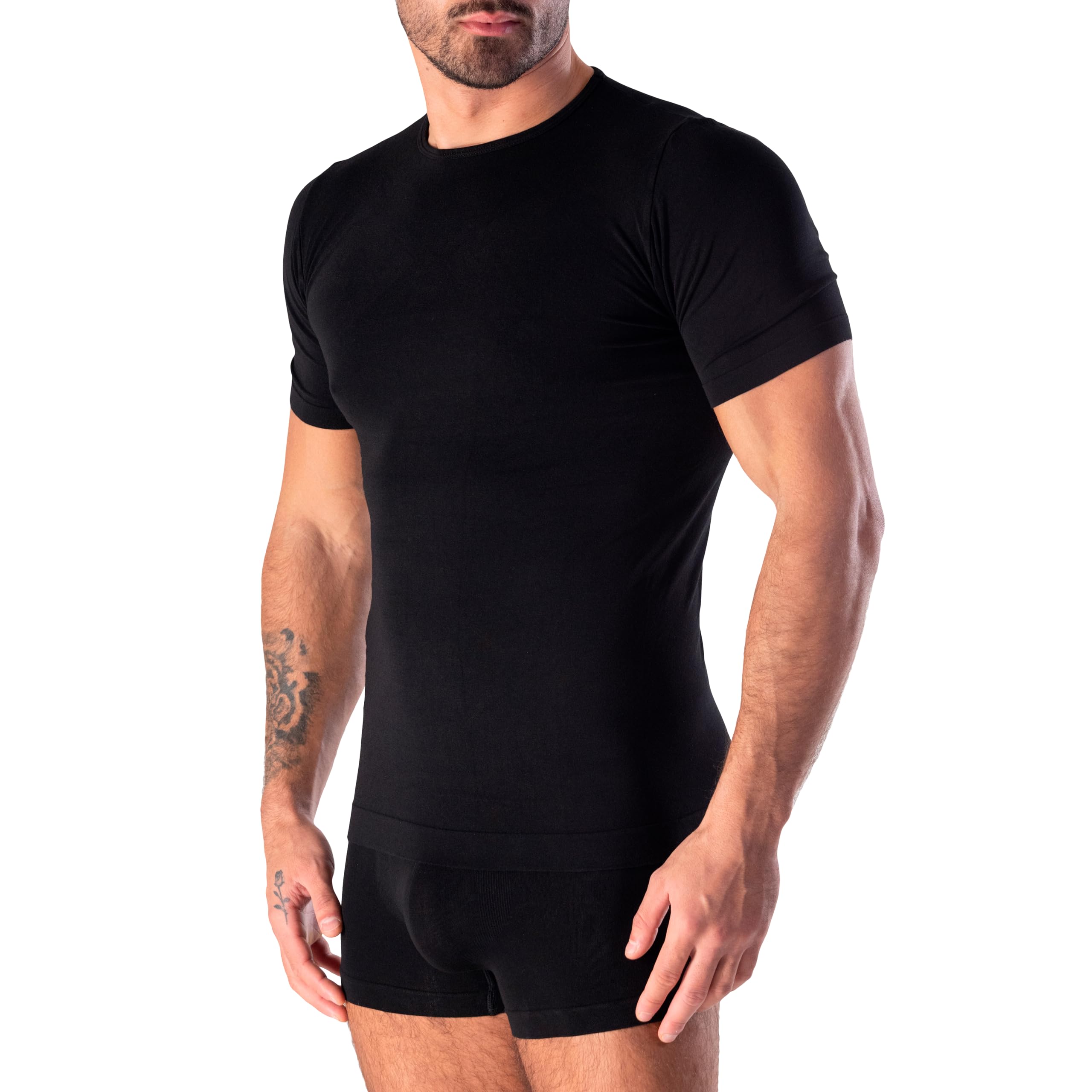 Risalti Men's Black T-Shirts Round Neck Bamboo Seamless - T-Shirts Bamboo, Softer Than Cotton T Shirts, T Shirt Breathable, T Shirts Comfortable - Made In Italy