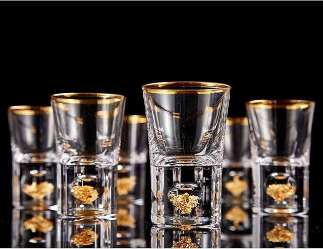 DUJUST Shot Glasses (45ml), Crystal Shot Glass Set Decorated with 24K Gold Leaf Flakes, Cool & Cute Shot Cups, BPA-Free & Lead-Free, Perfect for Décor & Collection, Gift Choices - 6 pcs