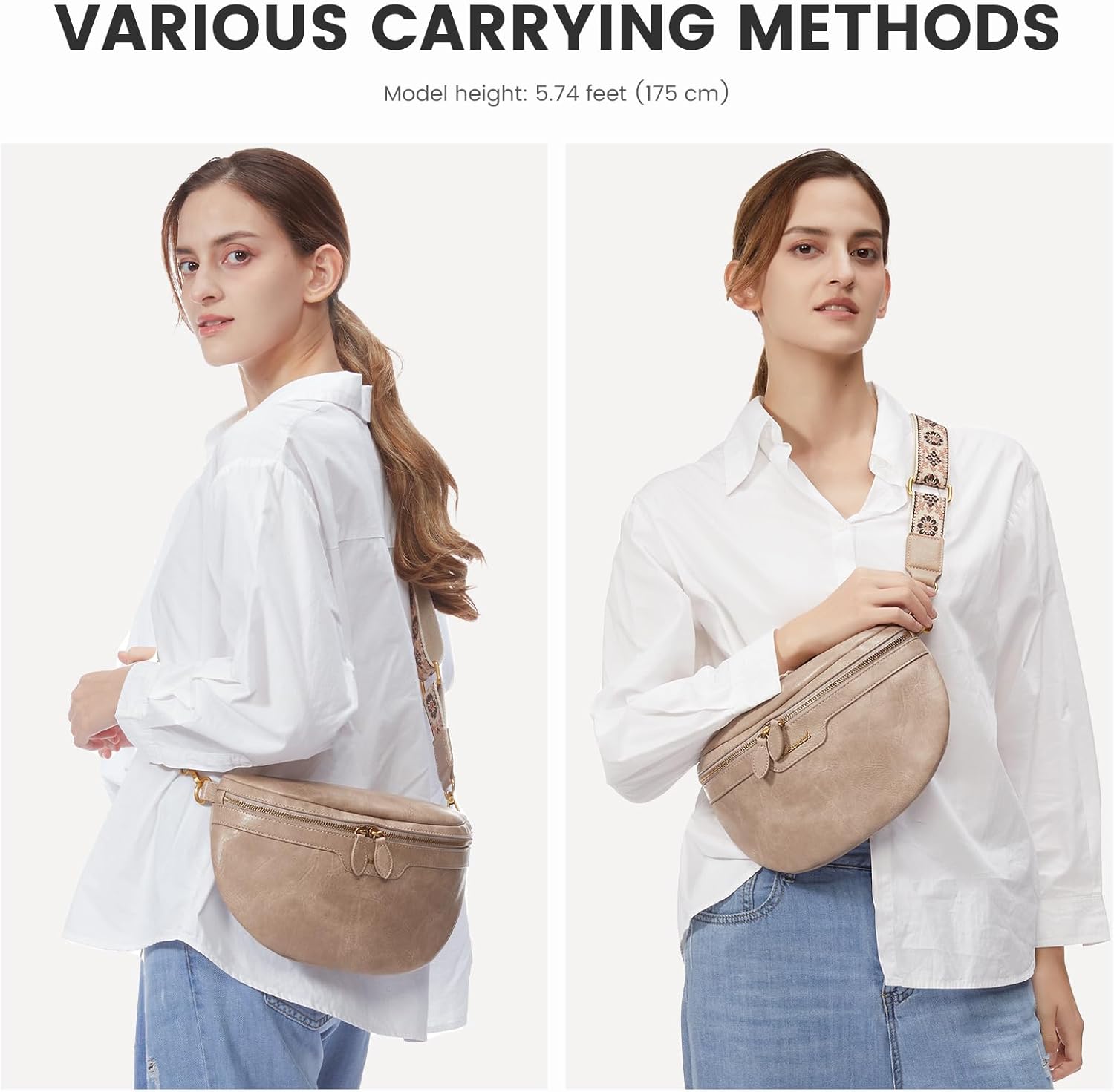 LOVEVOOK Fanny Packs for Women Cross Body, Vegan Leather Belt Bag for Women, Waterproof Sling Purse Fashion Waist Pack Designer Chest Bum Bag with Boho Style Strap - Image 3