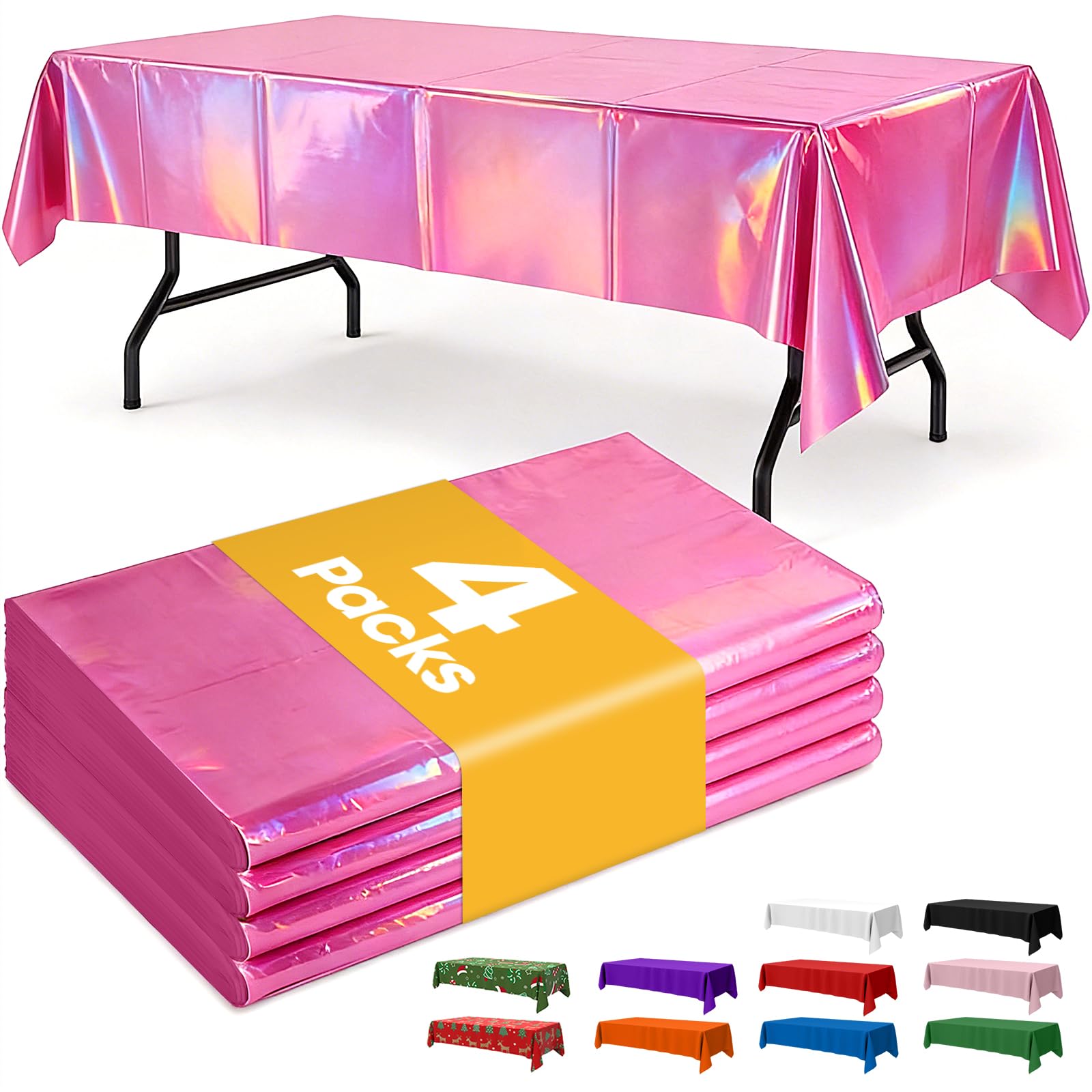 Niuara Iridescent Pink Plastic Table Cloth Disposable, 4 Pack, 54 x 108 in