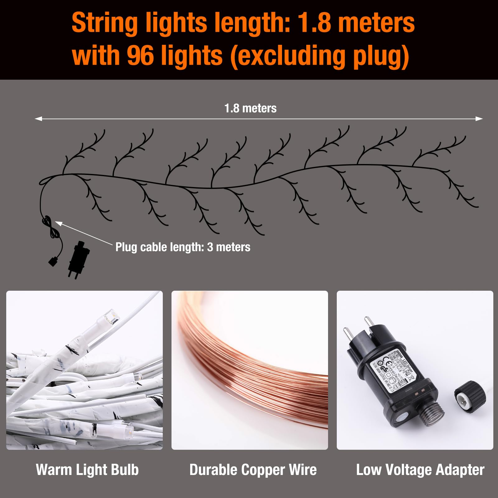 Guirnalda de Luces LED, 8 Modos Ramas de Abedul Cadena de Luces con Enchufe, 96 LEDs Modelado DIY para Decoración de Habitaciones, Dormitorios y Salones (96 Led (2 Unidades))