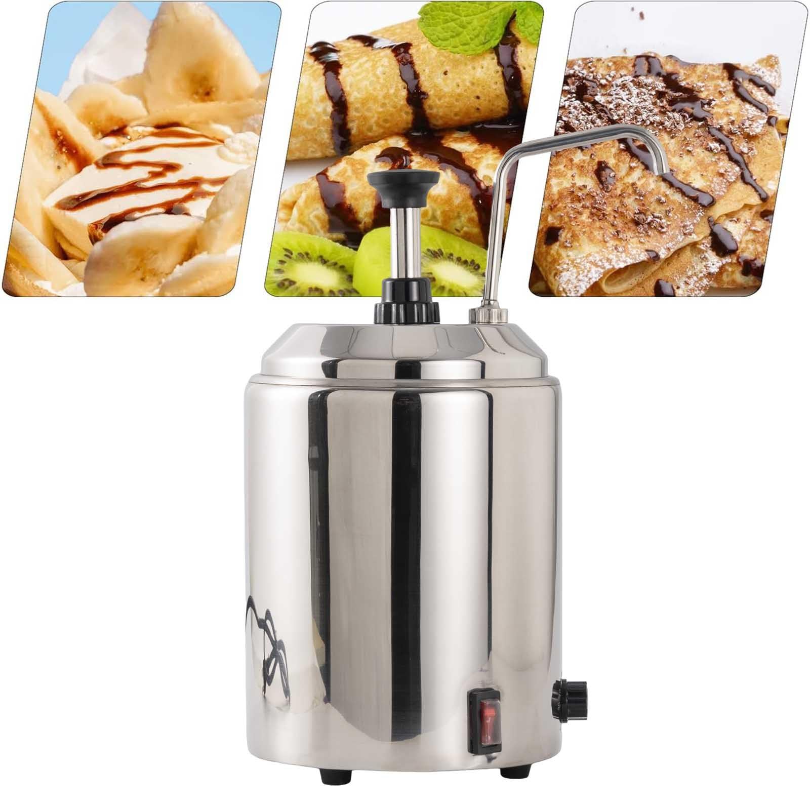 Calentador De Queso Nacho Con Bomba, Dispensador De Queso Nacho, Calentador De Salsa De Chocolate Caliente De Acero Inoxidable Con Ajuste De Temperatura De 5 Niveles,Round Single Heads-220V