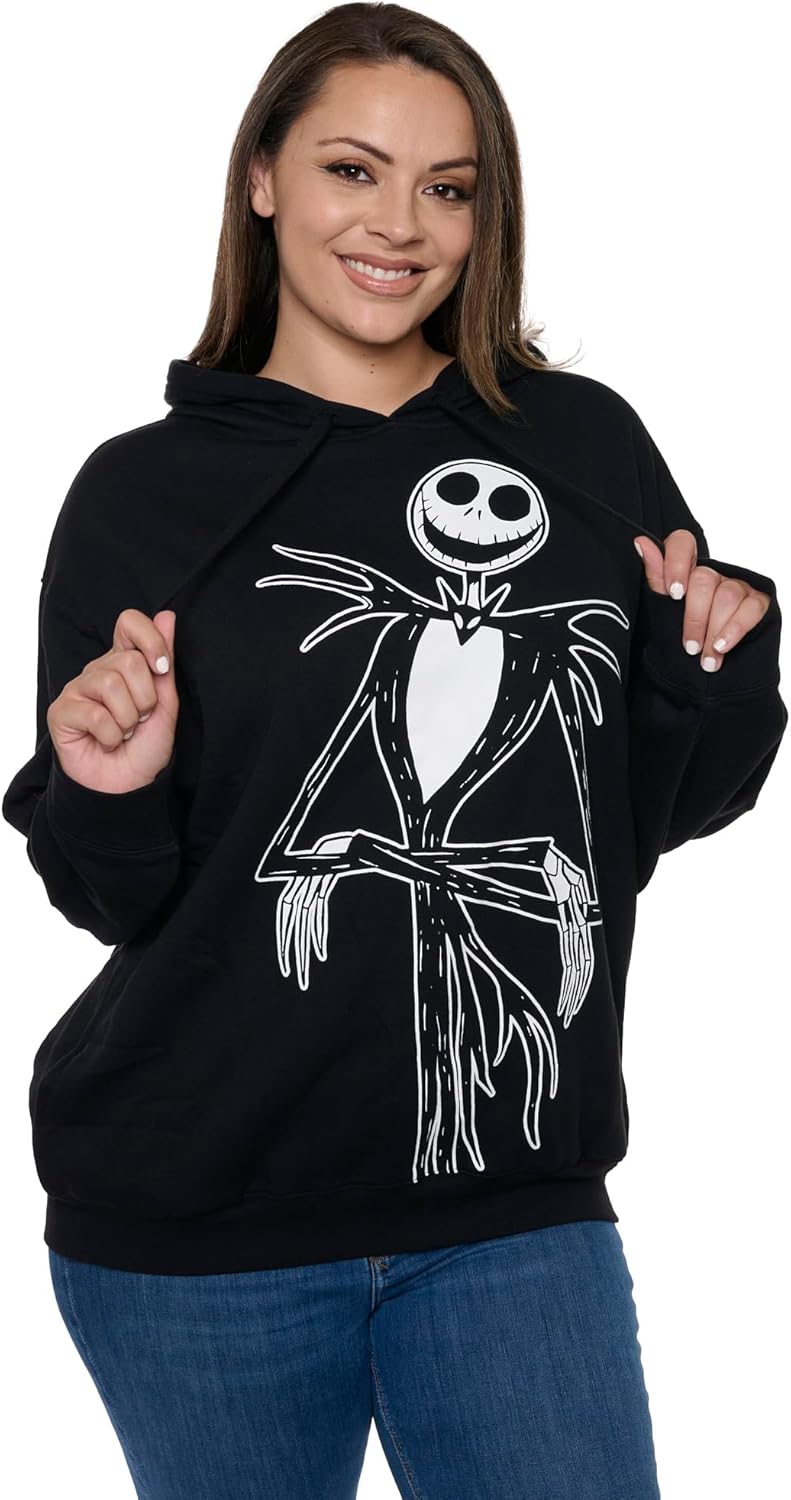 Disney Womens Pullover Hoodie Side Slit Pockets Jack Skellington