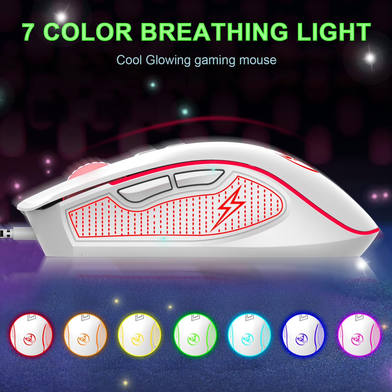 ZIYOU LANG Biała Klawiatura Gamingowa i Mysz z Podkładką, 60% Mechaniczna, RGB LED, Podświetlana przez USB, do Laptopa