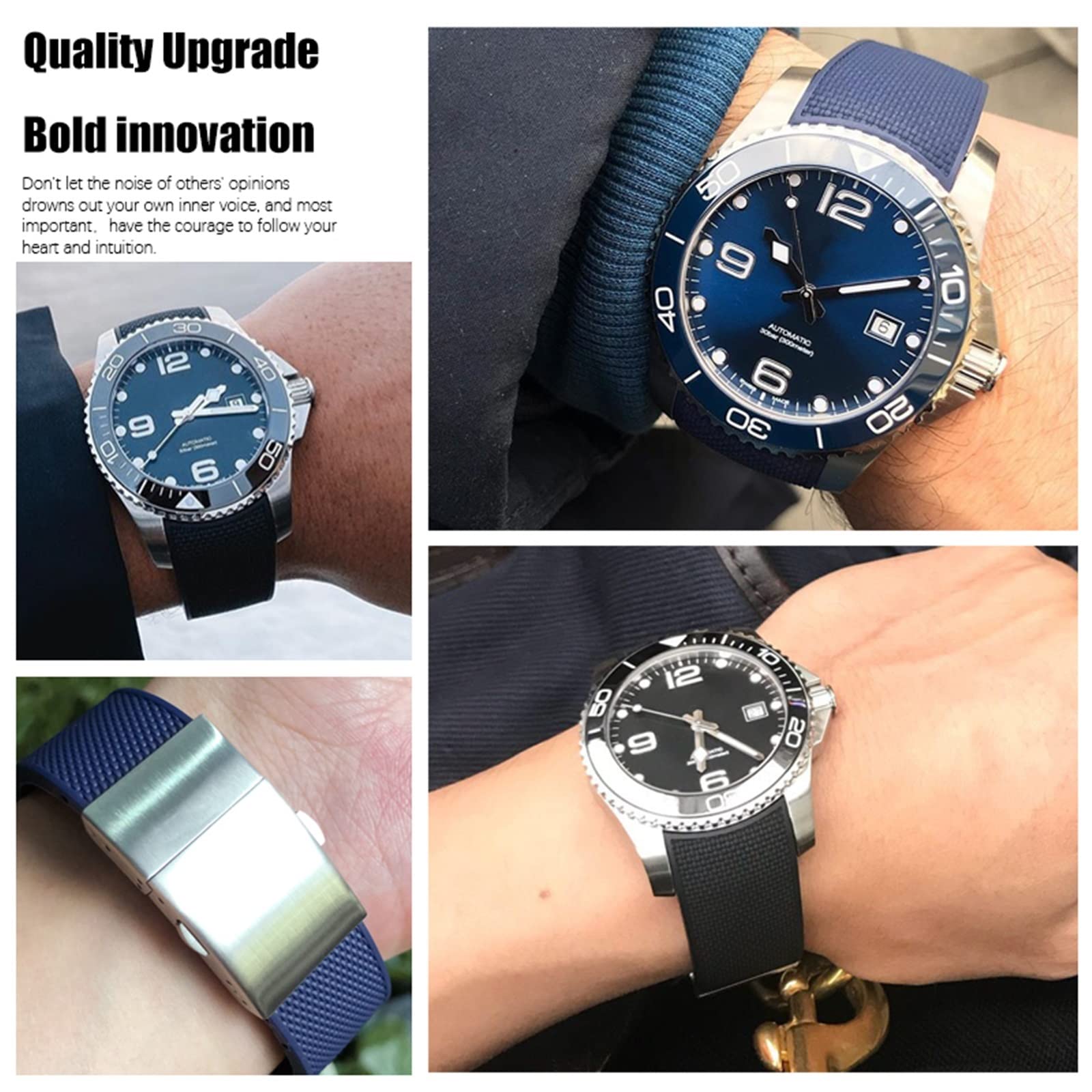 Cinturino in gomma 19 mm 21 mm cinturino in silicone per braccialetti Longines Hydroconquest VHP nero blu